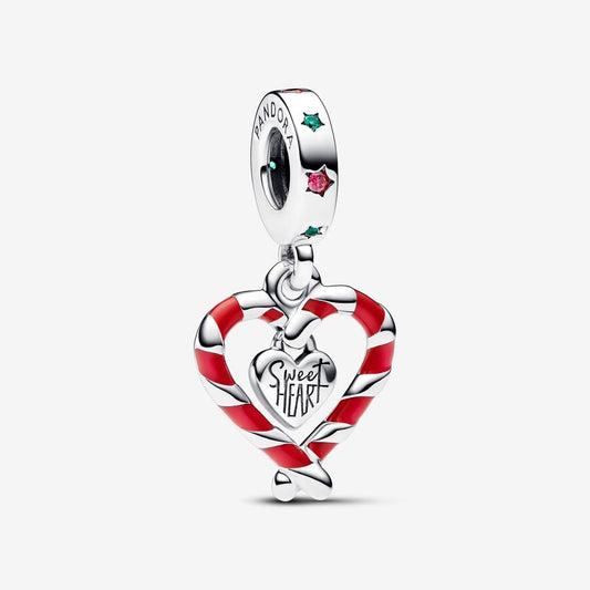 Charm Colgante Pandora Corazón Bastón Caramelo Doble de Navidad