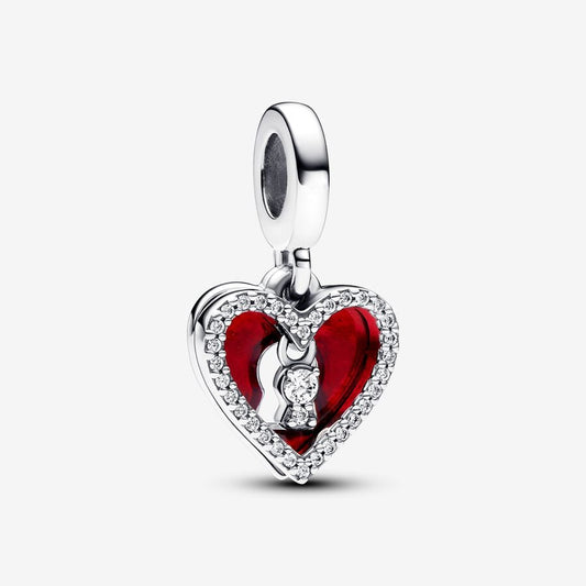 Charm Colgante Pandora Doble Corazón Rojo y Cerradura